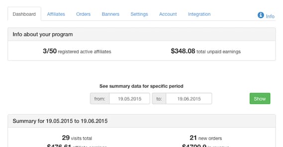 Affiliate Dashboard Example