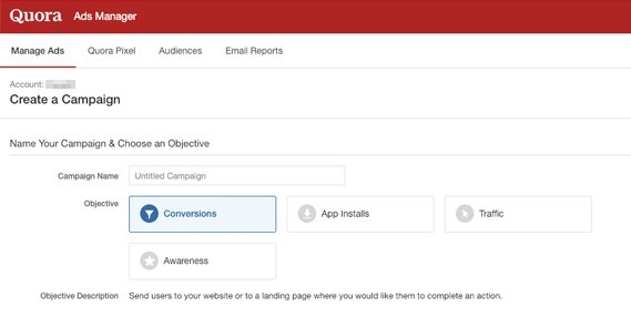 Quora Ads Create Campaign